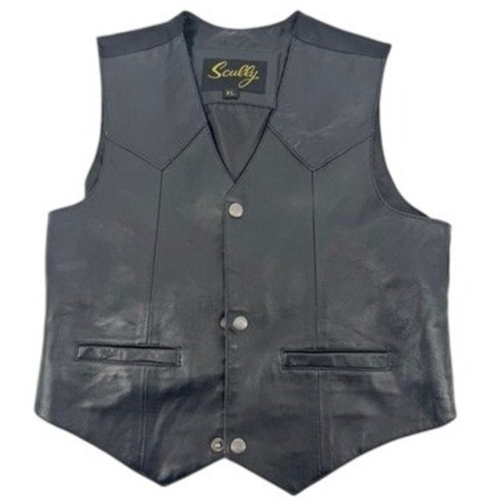 Scully Leather Vest Women XL Black Western Oklahoma State Seal Buttons Cinch